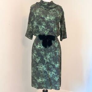 R&K ORIGINALS 1950’s Green Midi Sheath Dress with Cowl Neck and Dolman Sleeves